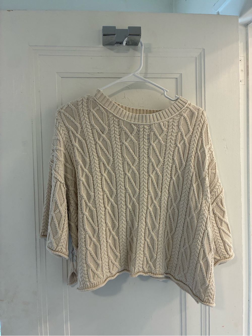 Freshman Cream Cable-Knit Crewneck Sweater